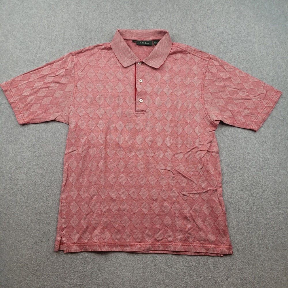 Bobby Jones Polo Shirt Mens Small Red Diamond Pattern Golf Short Sleeve Cotton